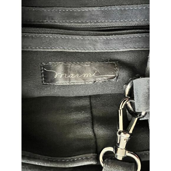 Marmi Dusty Navy Suede Bag Big Buckle Floppy Shoulder Purse Adjustable Zipper - Picture 4 of 6